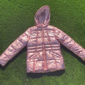 Metallic pink puff coat